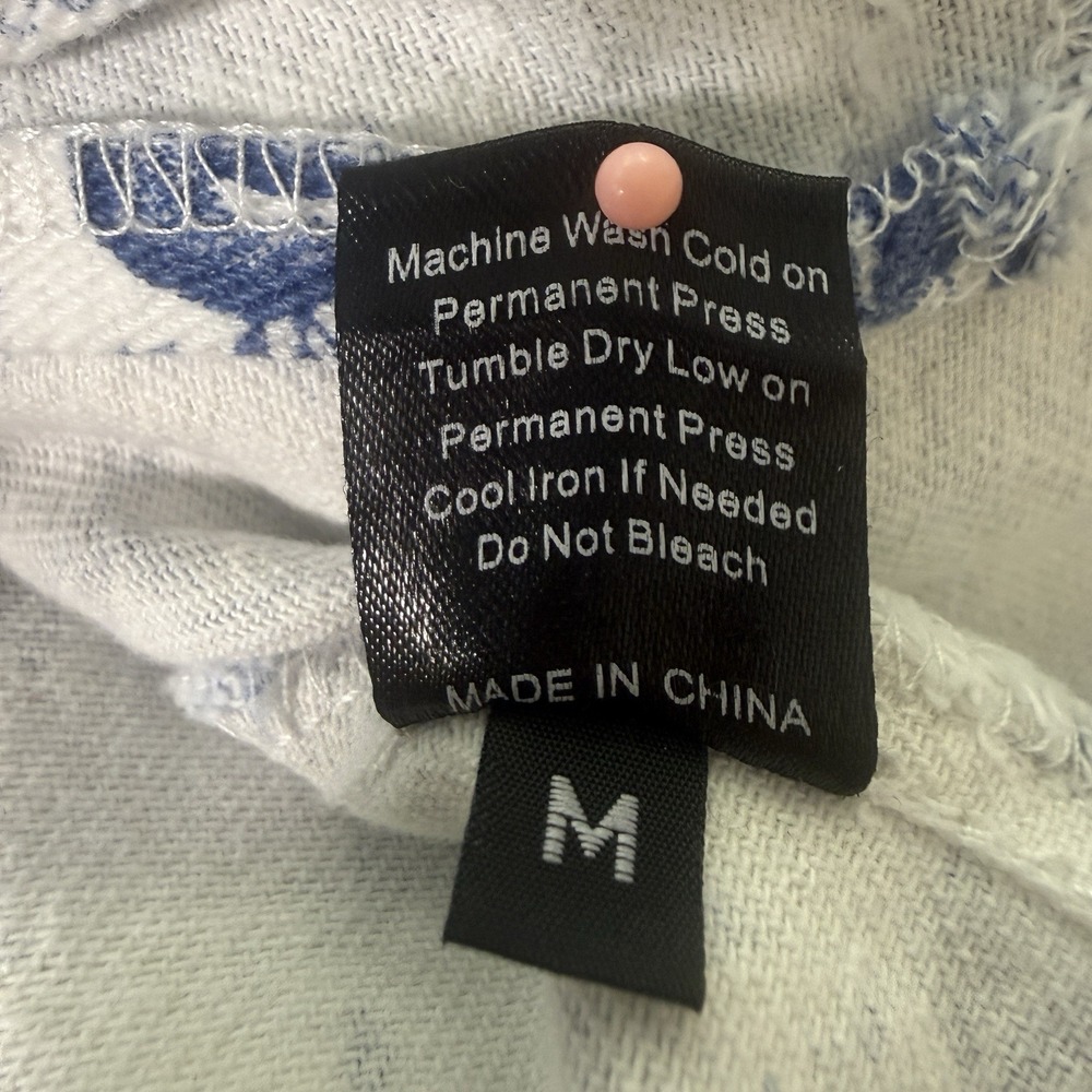 POL Womens Sz M Blue White Toile Denim Vest Cottagecore Boho Frayed Corset Ties - Picture 8 of 9
